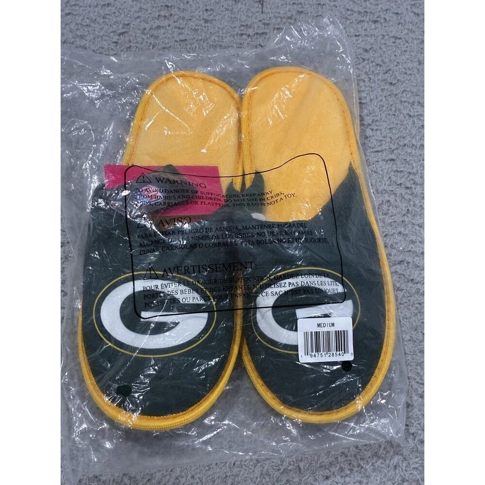 Green Bay Packers Slippers Mens 10 Green NFL Football FOCO Comfy House Shoe